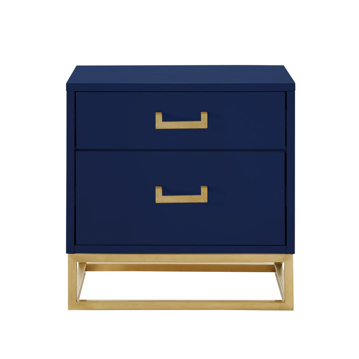 20" Gold and Dark Blue End Table with Two Drawers Image 4