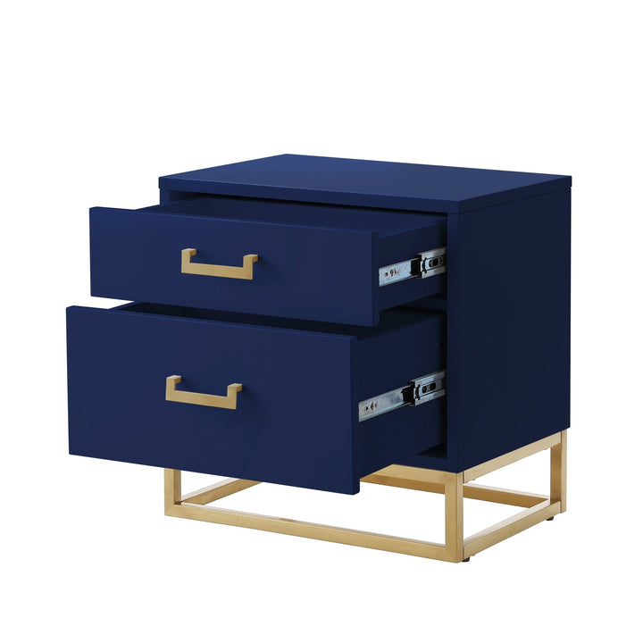 20" Gold and Dark Blue End Table with Two Drawers Image 5