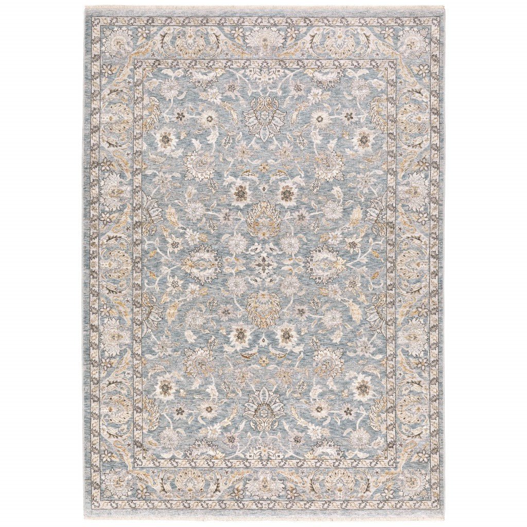 2 X 3 Blue Ivory Machine Woven Floral Oriental Indoor Area Rug Image 10