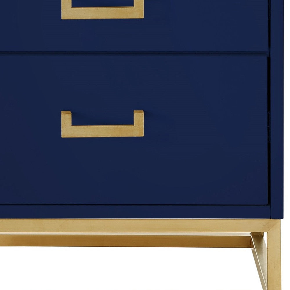 20" Gold and Dark Blue End Table with Two Drawers Image 11