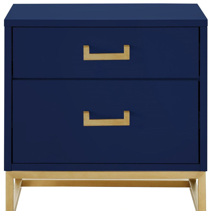 20" Gold and Dark Blue End Table with Two Drawers Image 12