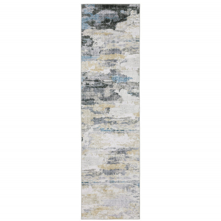 2 X 8 Gray And Ivory Abstract Printed Stain Resistant Non Skid Runner Rug Image 1