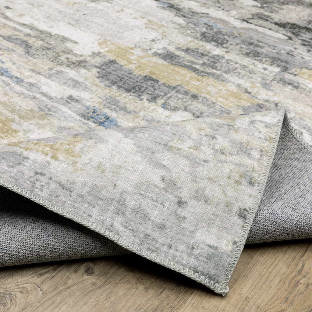 2 X 8 Gray And Ivory Abstract Printed Stain Resistant Non Skid Runner Rug Image 9