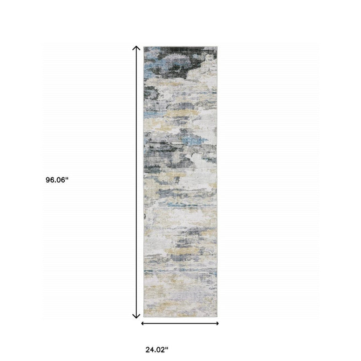 2 X 8 Gray And Ivory Abstract Printed Stain Resistant Non Skid Runner Rug Image 10