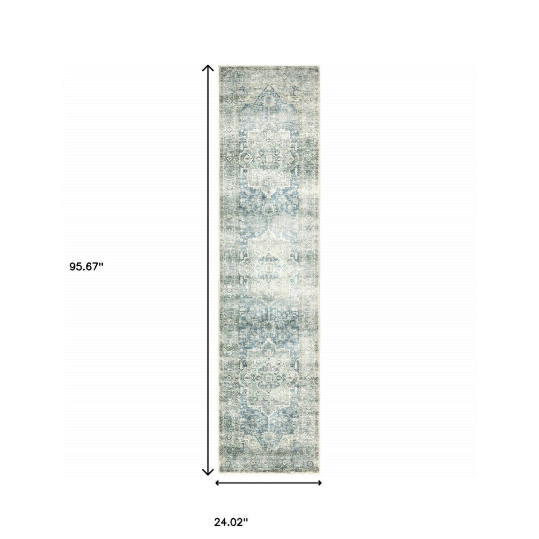 2 X 8 Grey Blue And Ivory Oriental Power Loom Stain Resistant Runner Rug Image 10