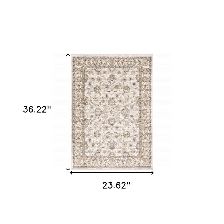 2 X 3 Ivory And Grey Oriental Power Loom Stain Resistant Area Rug With Fringe Image 11