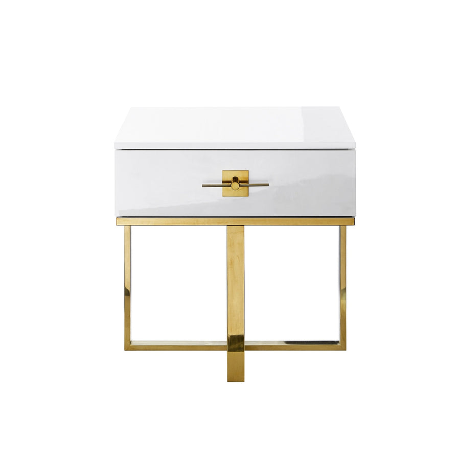 22" Gold and White End Table with Drawer Image 1