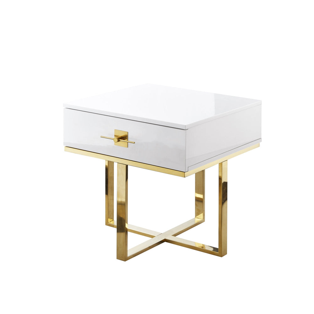 22" Gold and White End Table with Drawer Image 2