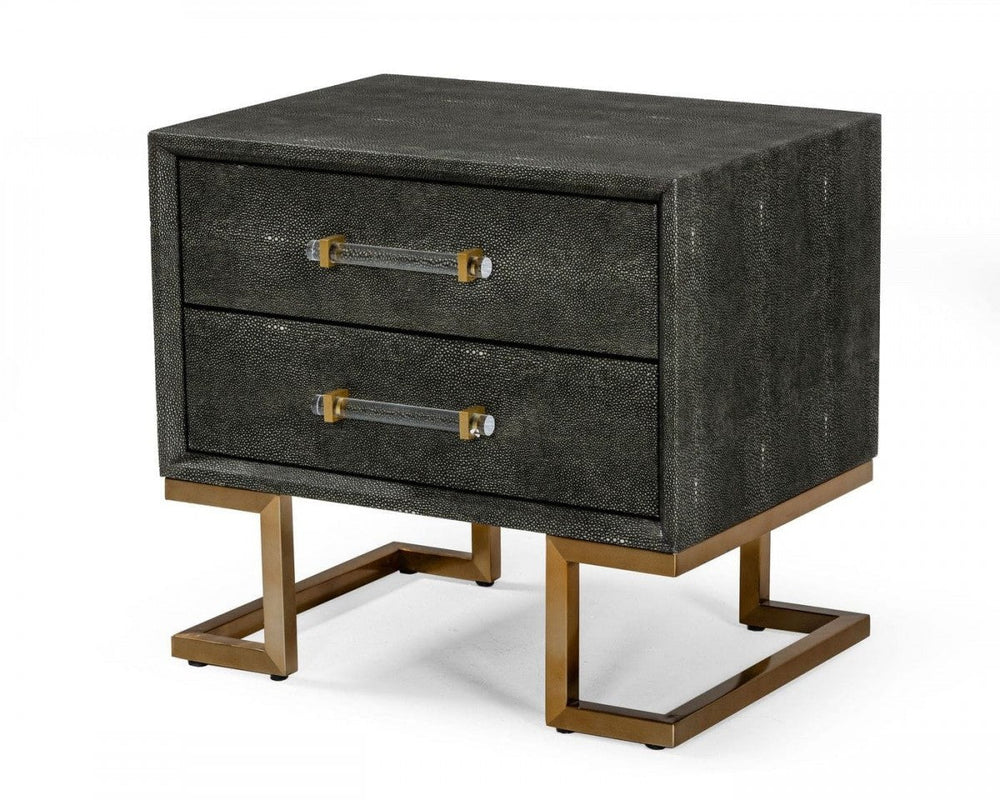 22" Gray Shagreen Two Drawer Nightstand Image 2