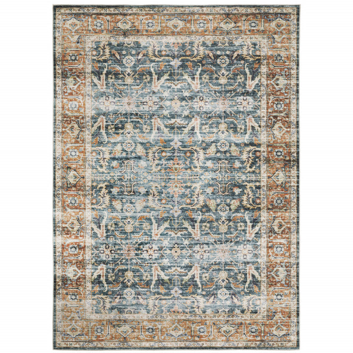 2 X 3 Blue Rust Gold And Olive Oriental Printed Stain Resistant Non Skid Area Rug Image 1