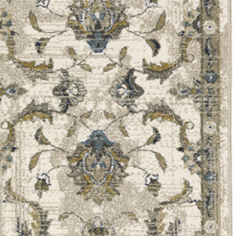 2 X 8 Beige Gold Blue And Grey Oriental Power Loom Stain Resistant Runner Rug Image 10