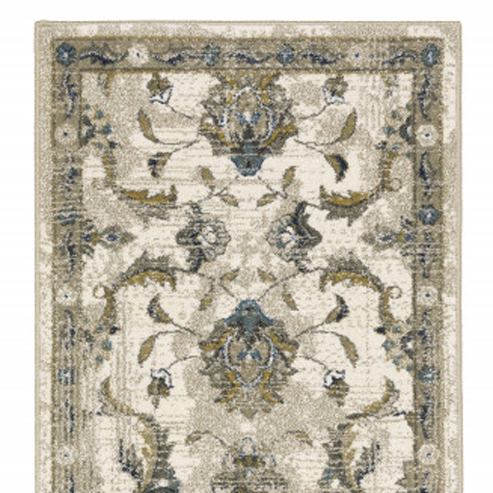 2 X 8 Beige Gold Blue And Grey Oriental Power Loom Stain Resistant Runner Rug Image 11