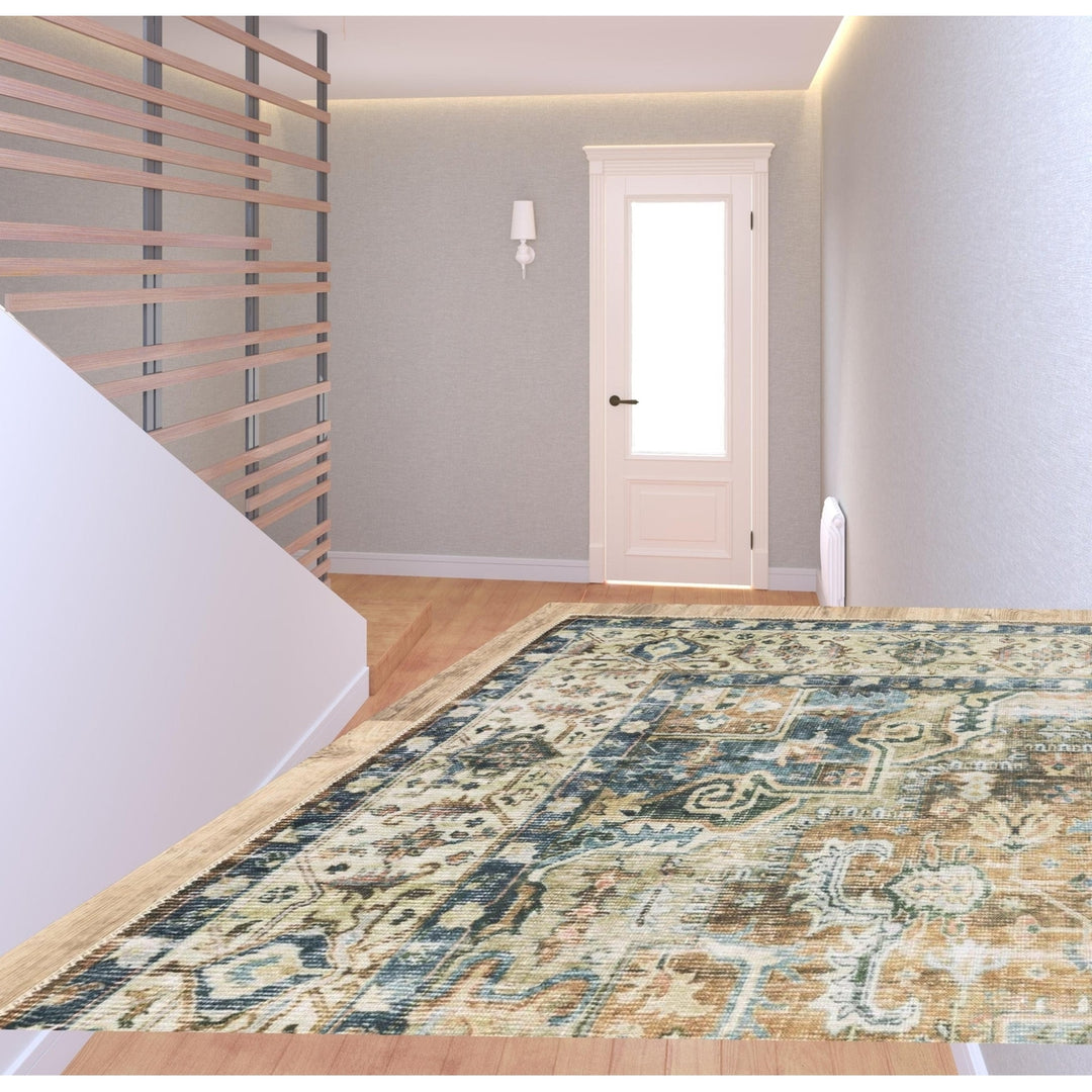 2 X 8 Blue Gold Brown Green And Salmon Oriental Printed Stain Resistant Non Skid Runner Rug Image 10