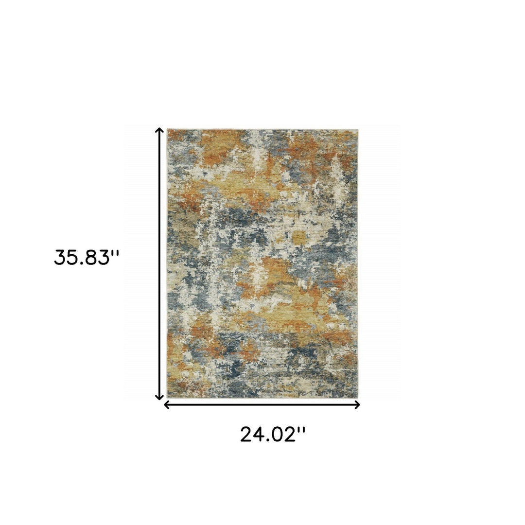 2 X 3 Teal Blue Orange Gold Grey Tan Brown And Beige Abstract Printed Stain Resistant Non Skid Area Rug Image 10