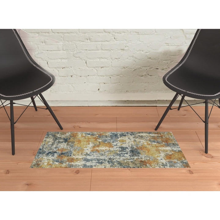 2 X 3 Teal Blue Orange Gold Grey Tan Brown And Beige Abstract Printed Stain Resistant Non Skid Area Rug Image 11