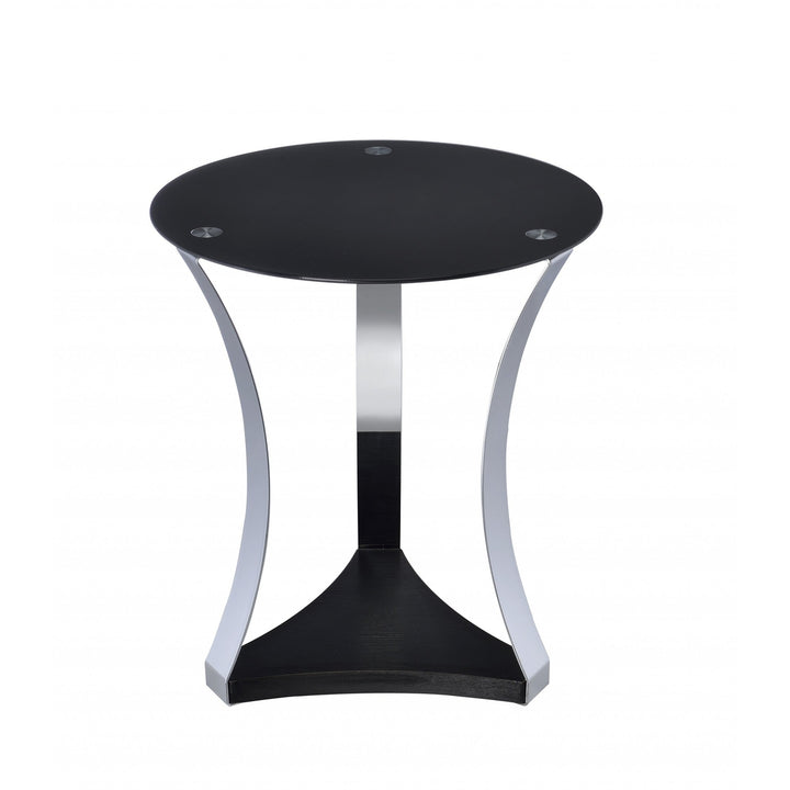 20" Silver And Black Mirrored Glass Round End Table With Shelf Image 1