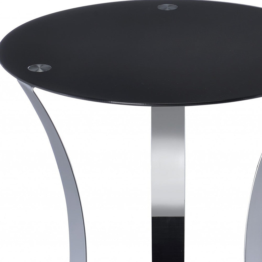 20" Silver And Black Mirrored Glass Round End Table With Shelf Image 2