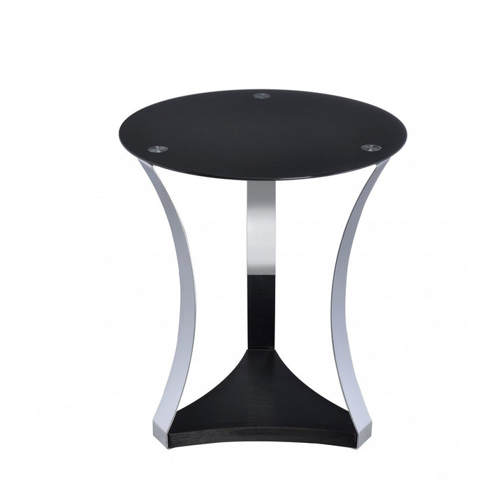 20" Silver And Black Mirrored Glass Round End Table With Shelf Image 3