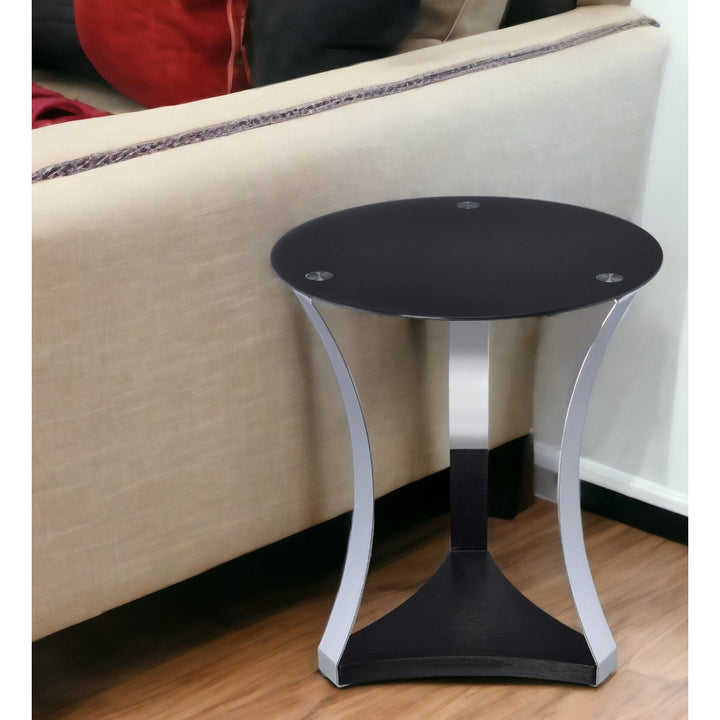 20" Silver And Black Mirrored Glass Round End Table With Shelf Image 4