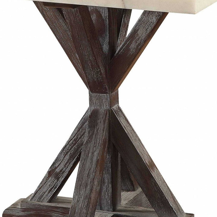 24" Espresso And White Faux Marble Square End Table Image 5