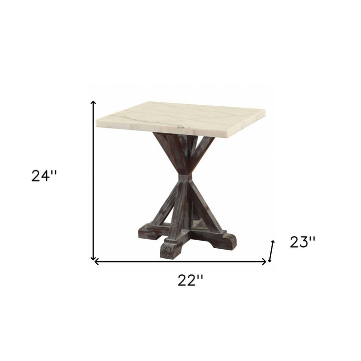 24" Espresso And White Faux Marble Square End Table Image 7