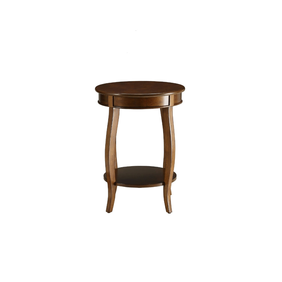 24" Brown Solid Wood Round End Table With Shelf Image 1