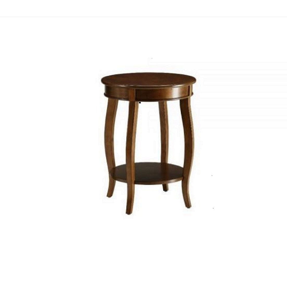 24" Brown Solid Wood Round End Table With Shelf Image 2