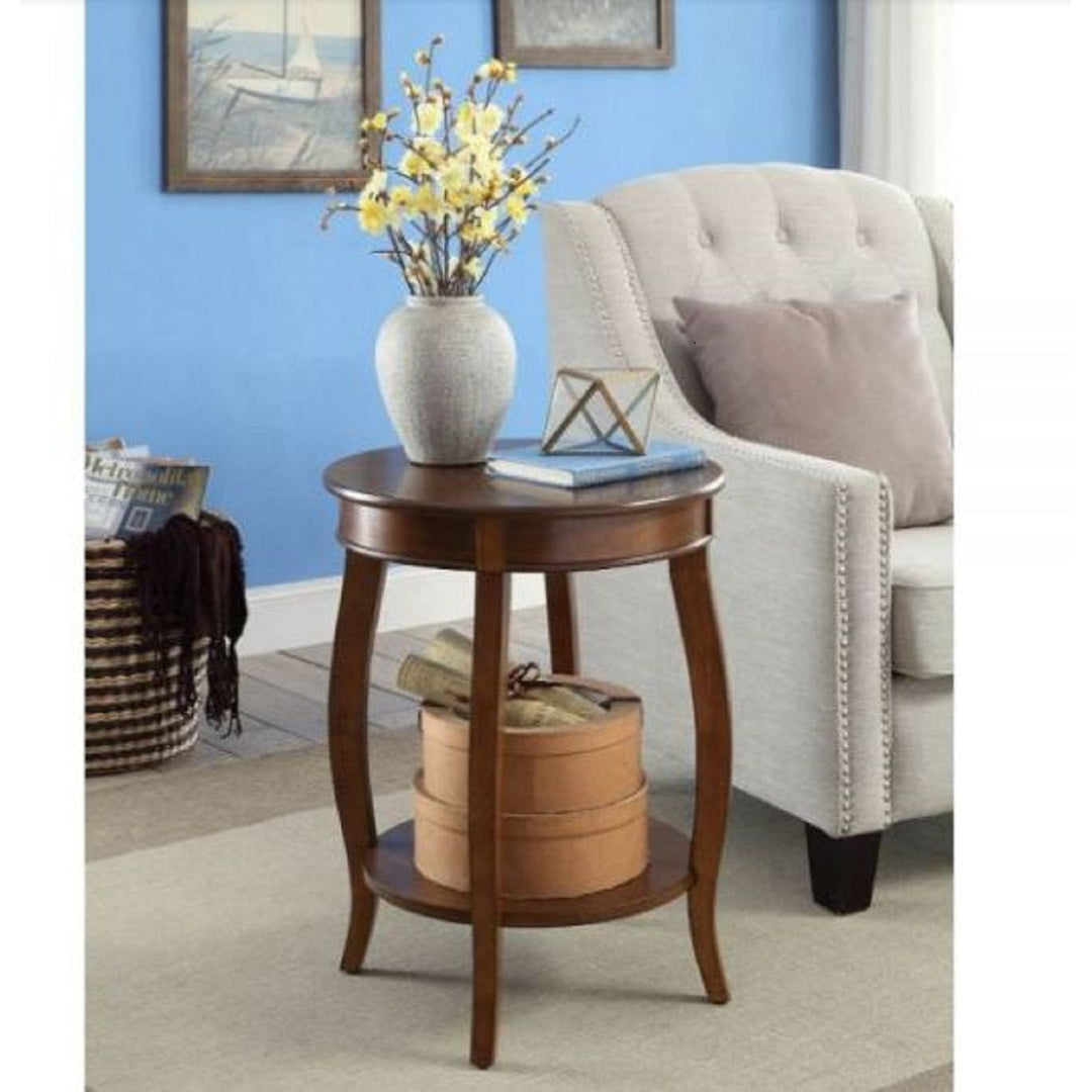 24" Brown Solid Wood Round End Table With Shelf Image 4