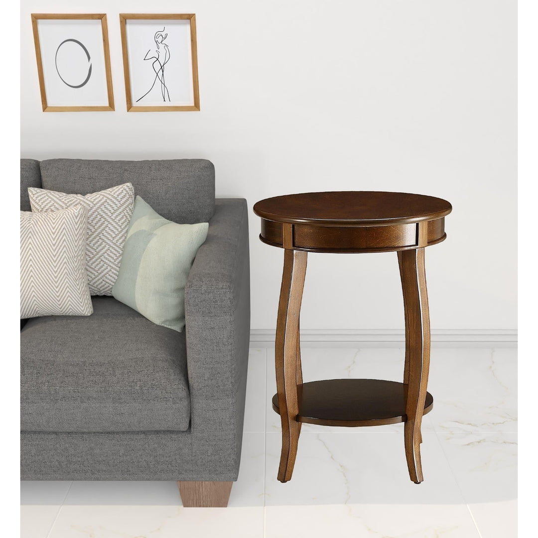 24" Brown Solid Wood Round End Table With Shelf Image 6