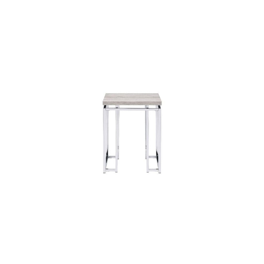 24" Chrome And Natural Oak Manufactured Wood And Metal Square End Table Image 1