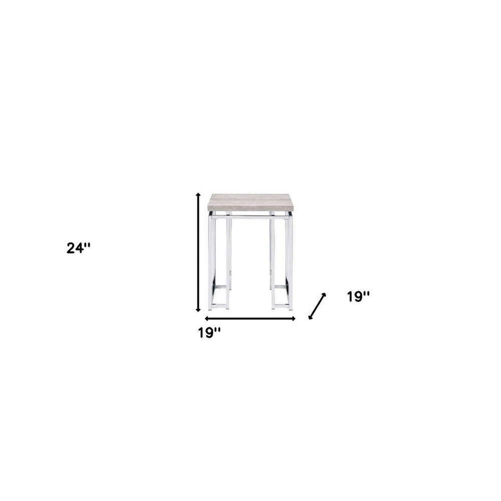 24" Chrome And Natural Oak Manufactured Wood And Metal Square End Table Image 2