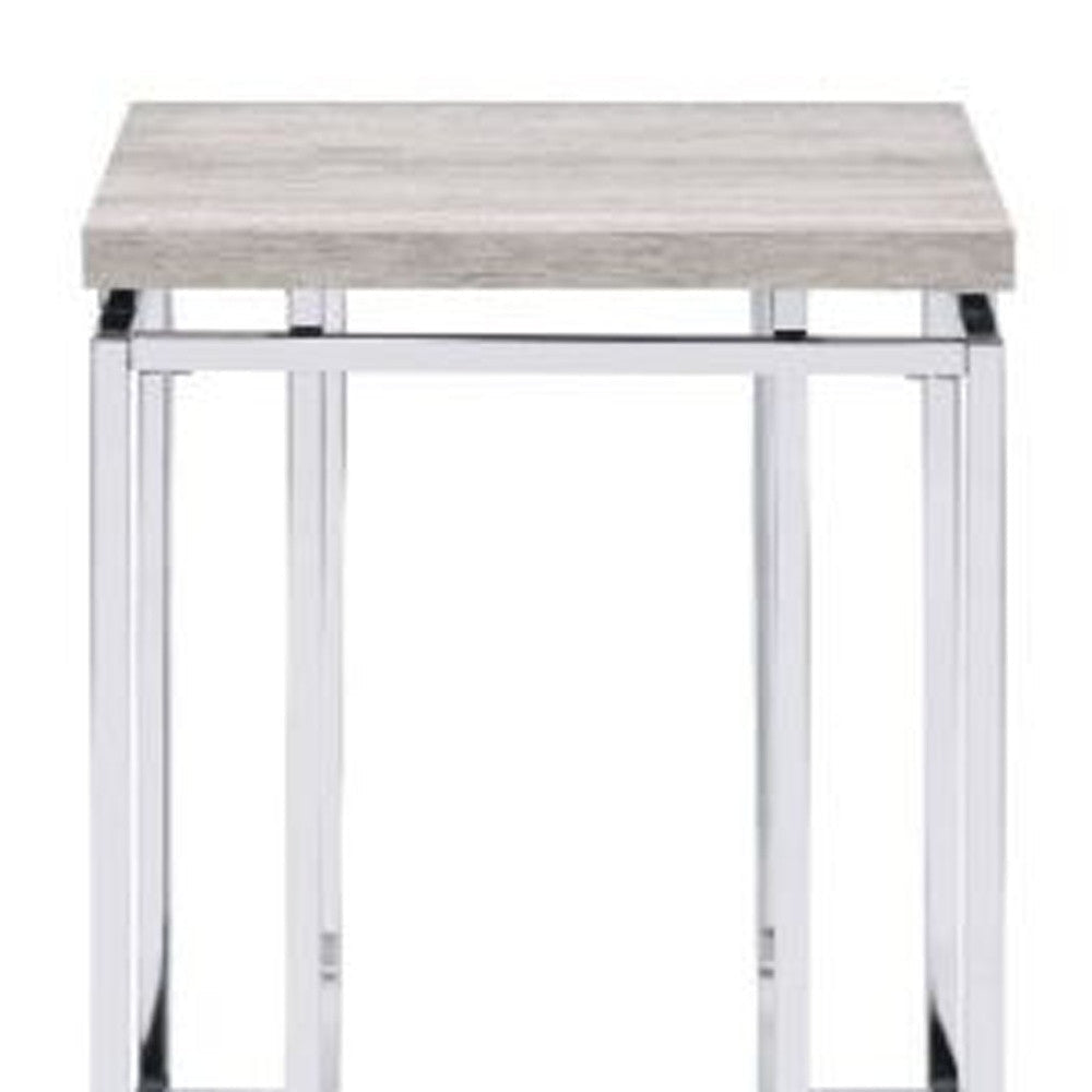 24" Chrome And Natural Oak Manufactured Wood And Metal Square End Table Image 4