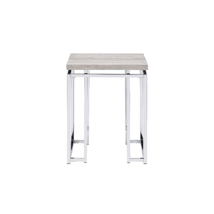 24" Chrome And Natural Oak Manufactured Wood And Metal Square End Table Image 5