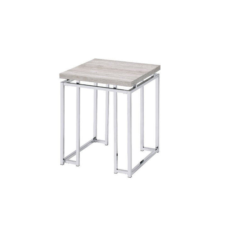 24" Chrome And Natural Oak Manufactured Wood And Metal Square End Table Image 6