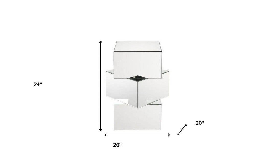 24" Clear Mirrored Square Mirrored End Table Image 2