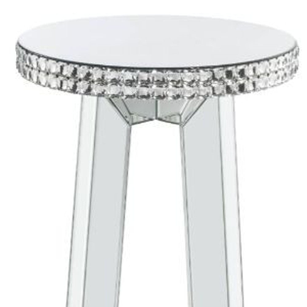 24" Silver Glass Round Mirrored End Table Image 4