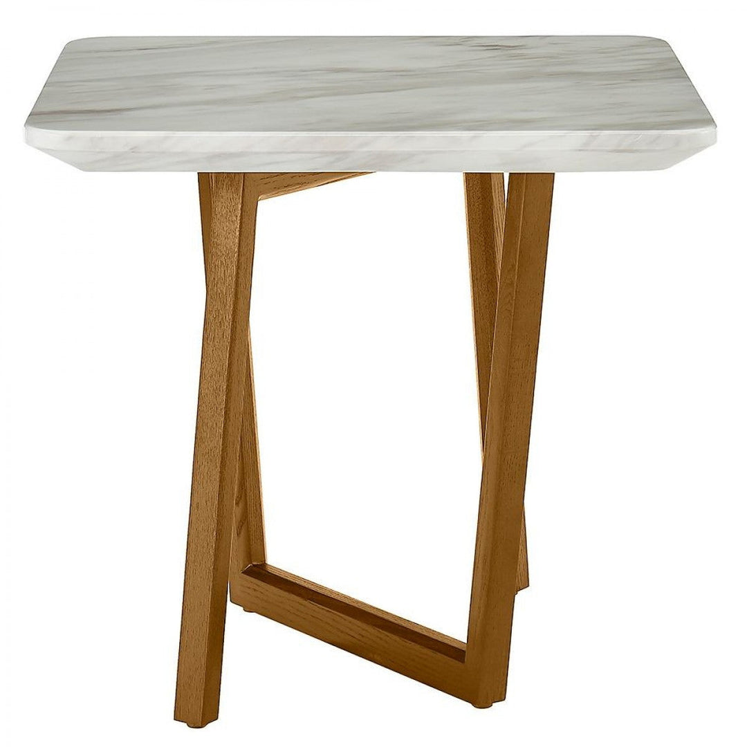 22" Walnut And White Faux Marble Square End Table Image 2