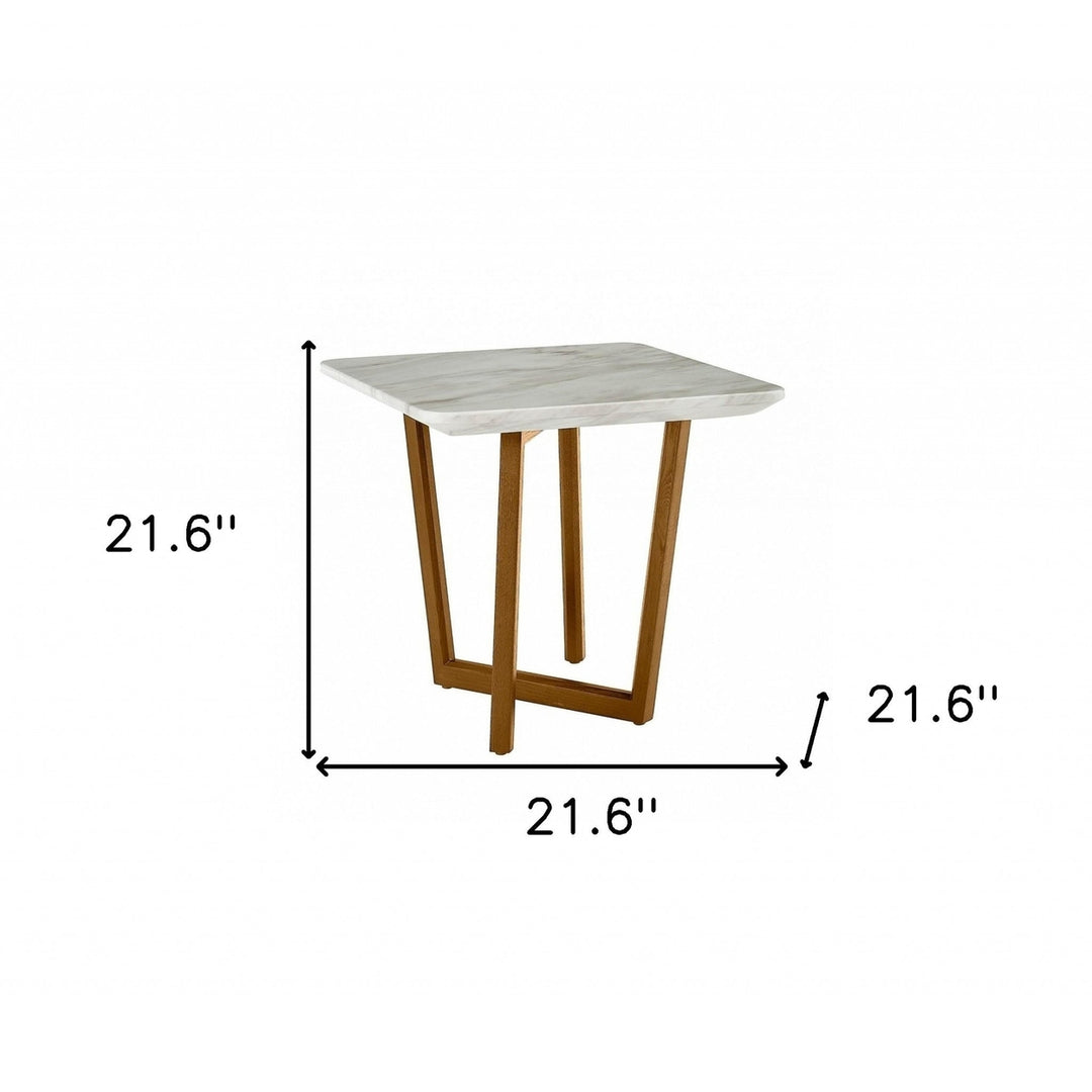 22" Walnut And White Faux Marble Square End Table Image 5