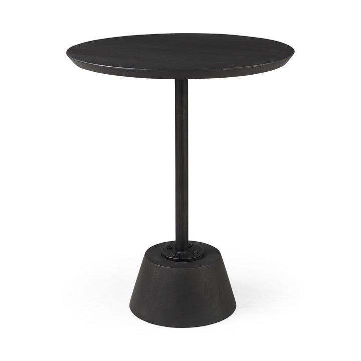 24" Black Solid and Manufactured Wood Round End Table Image 1