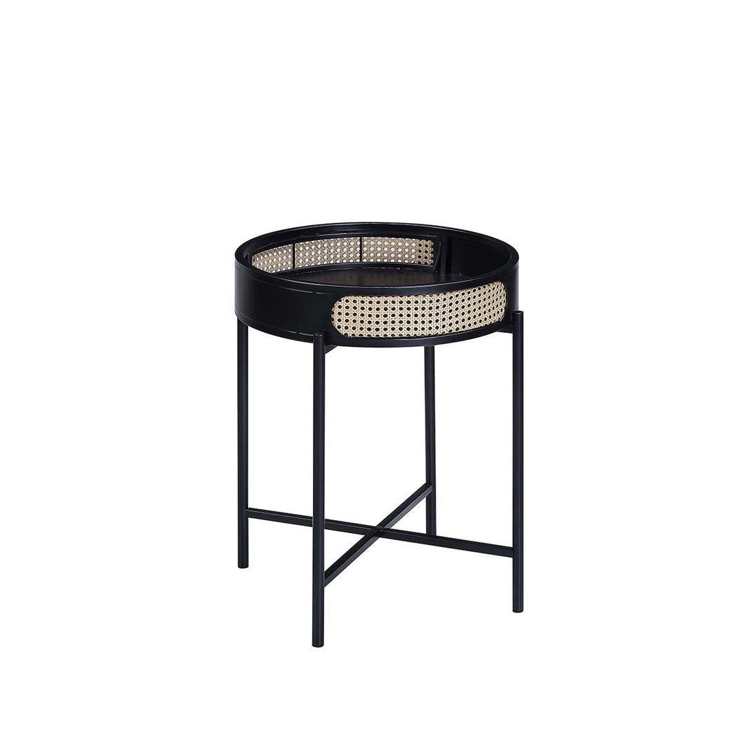 24" Black Melamine Veneer And Manufactured Wood Round End Table Image 1