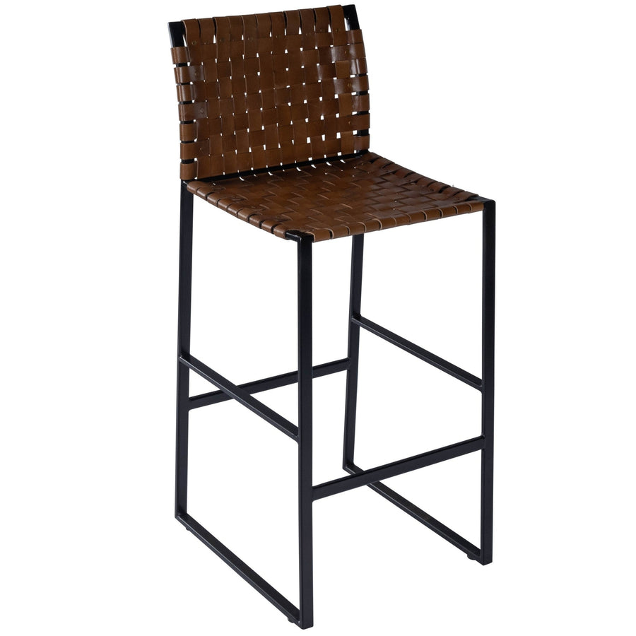 28" Brown And Black Leather And Steel Bar Chair Image 1