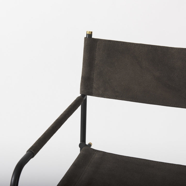 26" Brown And Black Leather And Metal Bar Chair Image 6