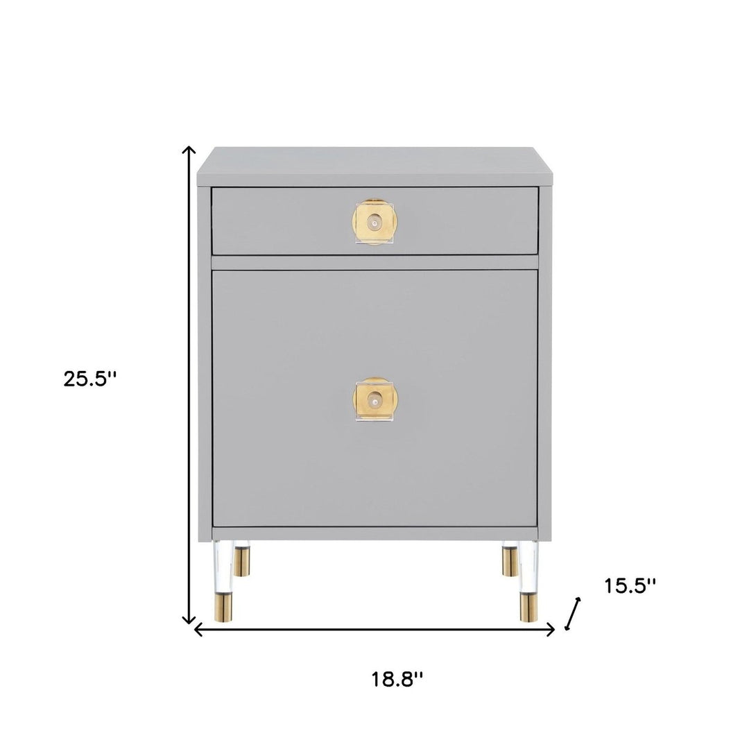 26" Clear and Light Gray End Table with Drawer and shelf Image 8