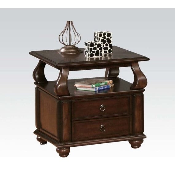 26" Brown Solid Wood Square End Table With Two Drawers And Shelf Image 2