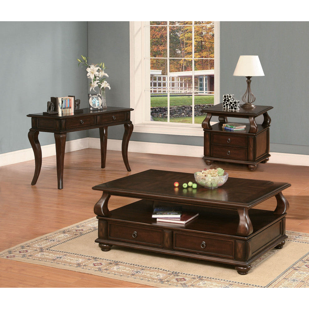 26" Brown Solid Wood Square End Table With Two Drawers And Shelf Image 3