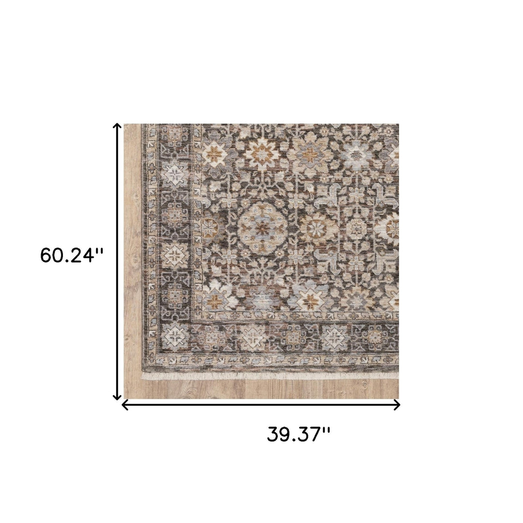 3 X 5 Grey And Ivory Oriental Power Loom Stain Resistant Area Rug With Fringe Image 11