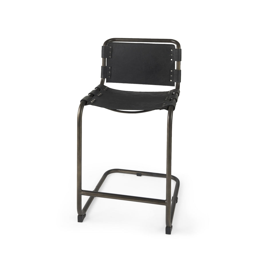 29" Black Leather And Iron Bar Chair Image 1