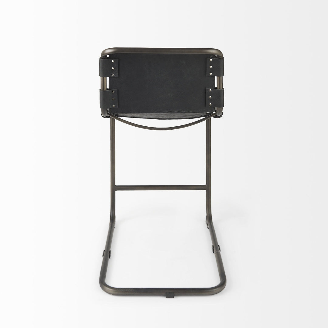 29" Black Leather And Iron Bar Chair Image 4