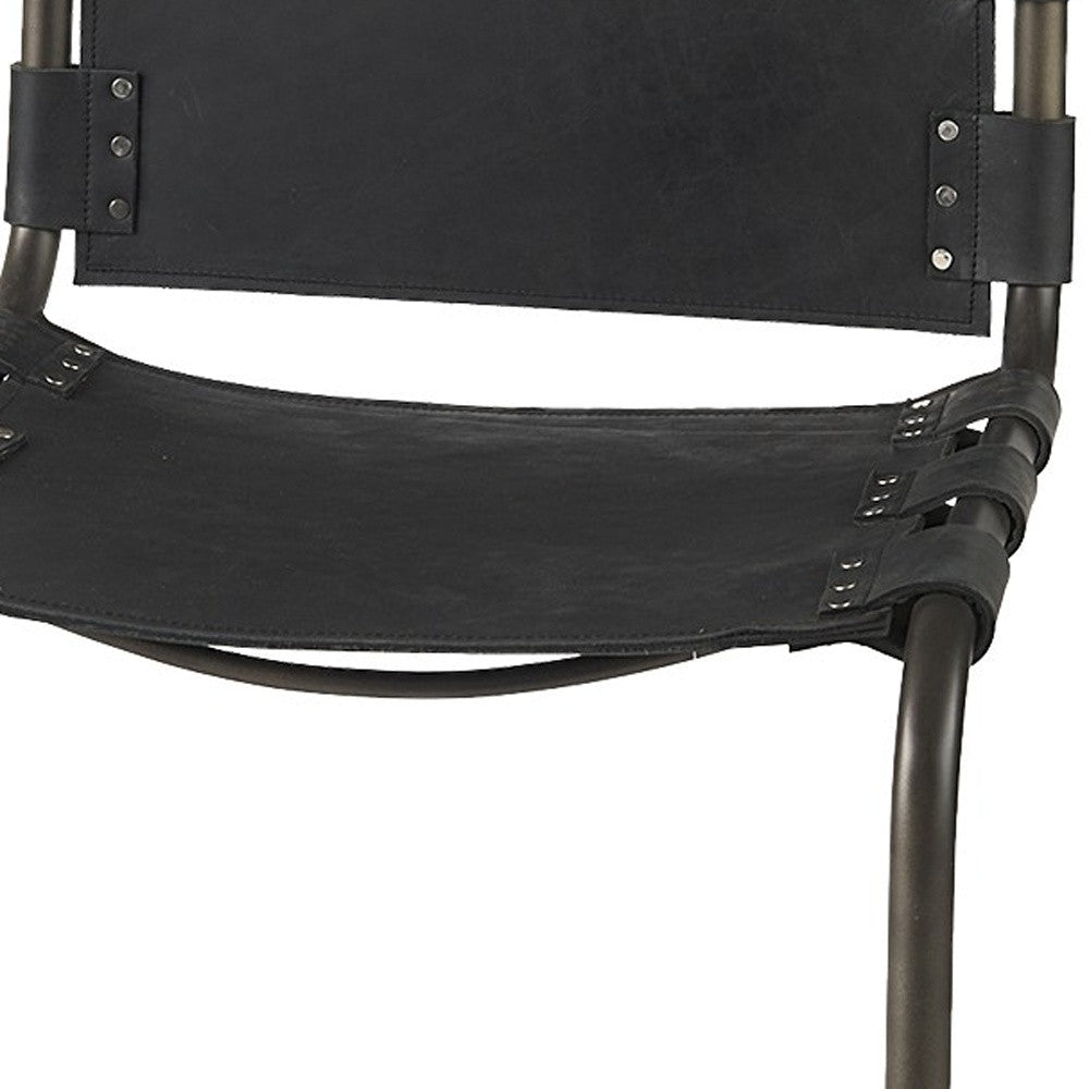 29" Black Leather And Iron Bar Chair Image 11