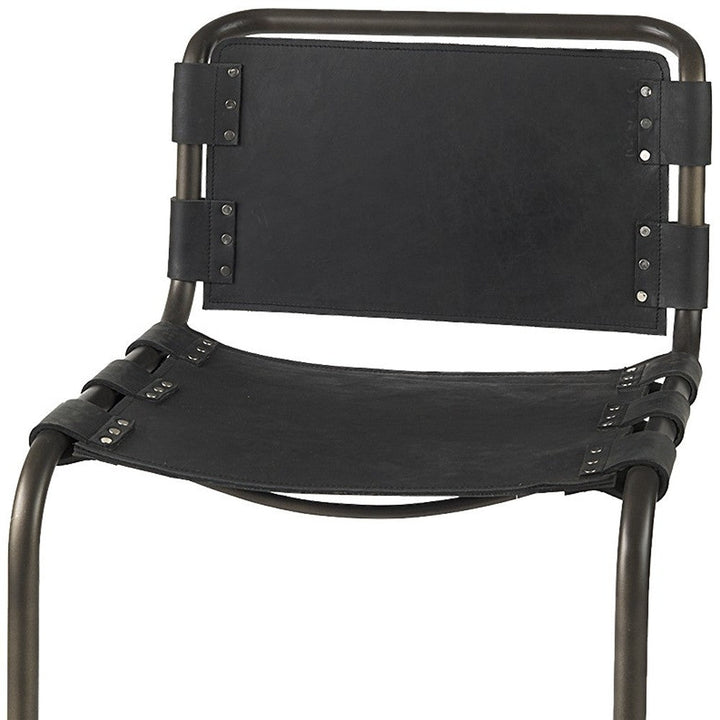 29" Black Leather And Iron Bar Chair Image 12